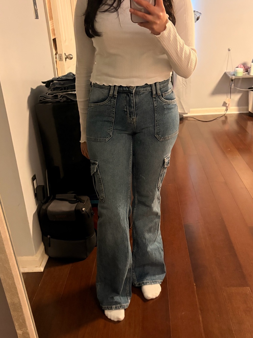 Aeropostale Medium Blue Flare Cargo Jeans